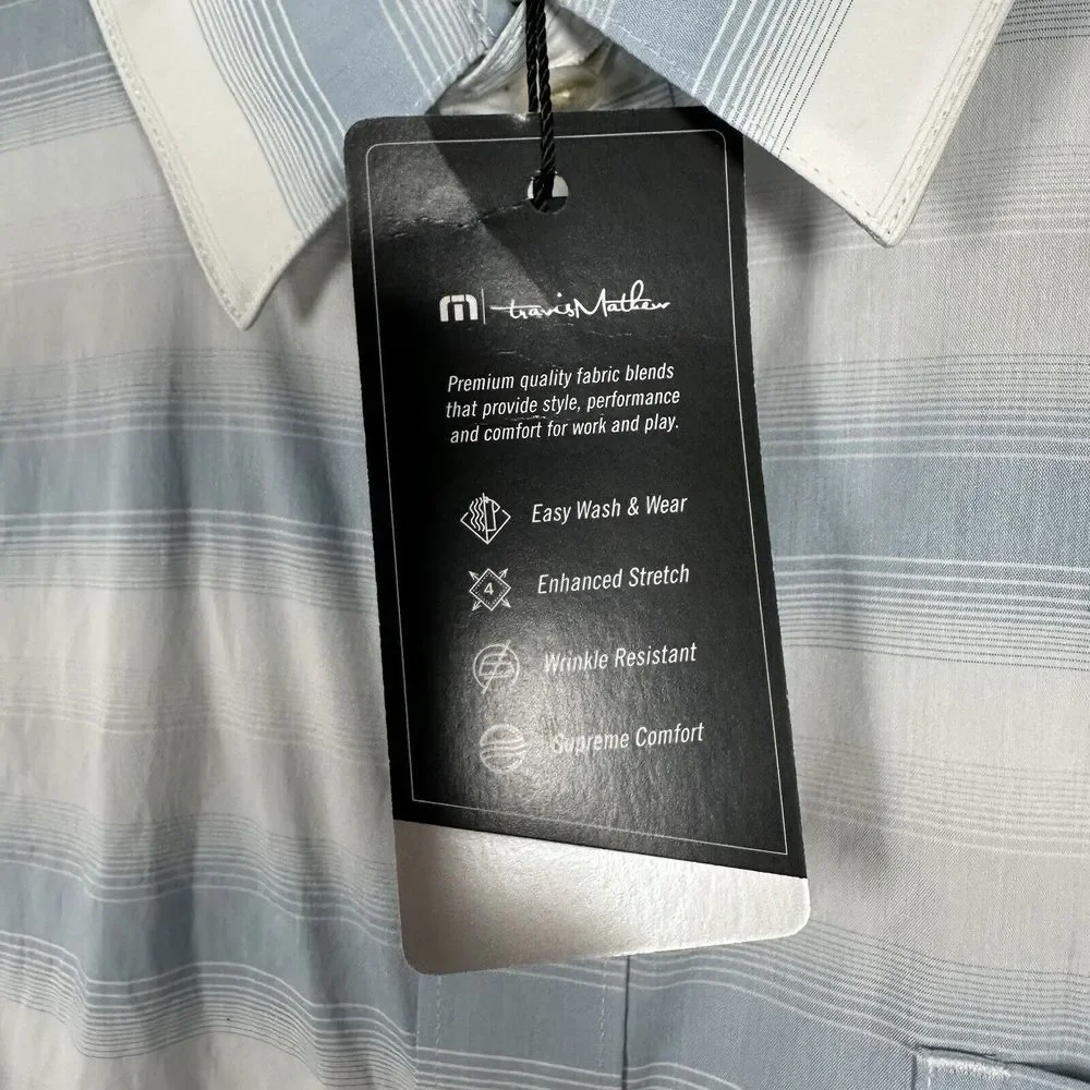 NWT Travis Mathew 2XL Dusk‎ Blue White On The Line Short Sleeve Button Up Shirt - Picture 6 of 7